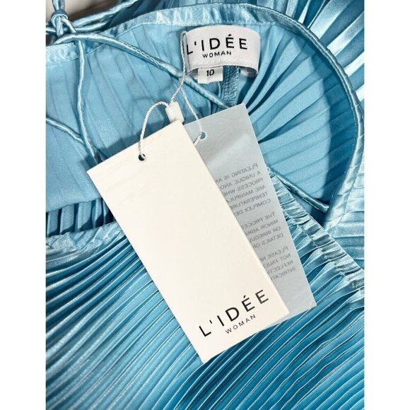L'IDEE US Sz 6 Summer Blue Ete Mini Dress Umbrella Pleat Criss Cross NWT NEW - Picture 5 of 10
